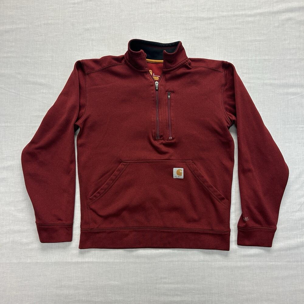 Carhartt Force Extremes Mock Neck Half Zip Sweatshirt Men's Small Red Maroon Top